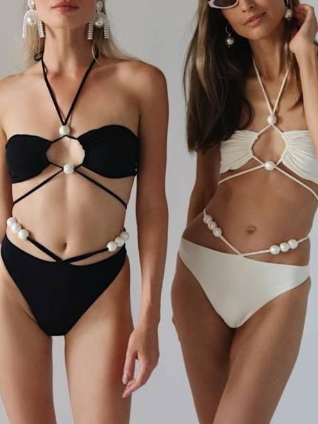 Halter Neck Three-Piece Bikini Beach Dress Set - Image 3