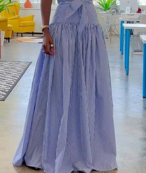 Striped Stand Collar Shirt And Skirt Suit-Skirt