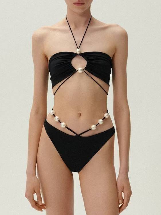 Halter Neck Three-Piece Bikini Beach Dress Set - Image 4