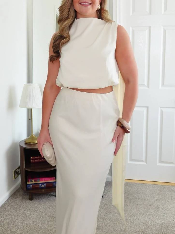 Minimalist Ribbon Top And Skirt Suit-Skirt - Image 5