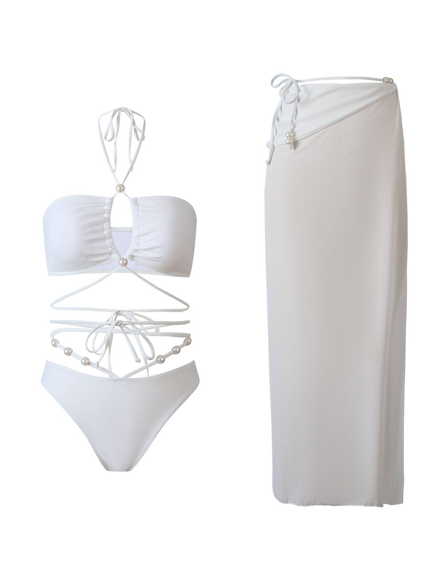 Halter Neck Three-Piece Bikini Beach Dress Set - Image 7